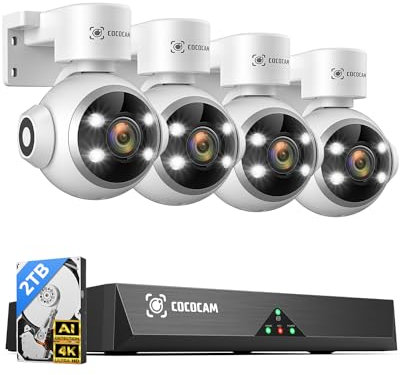 Cococam 4K POE Kit de Surveillance Extérieure, 8CH 2TB HDD NVR, 4PCS 8MP POE Caméra IP de Surveillance avec Enregistrement 24/7, AI Détection de Personnes et de Véhicules, Vision Nocturne en Couleur
