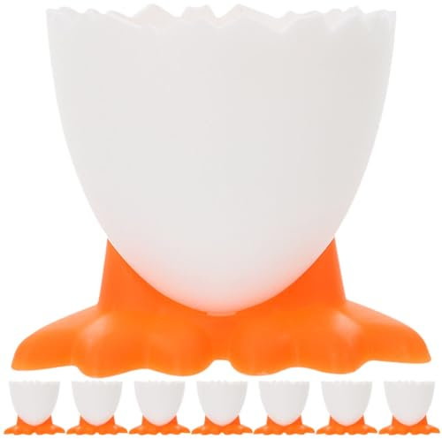 DEARMAMY 8pcs Chick Egg Cup Plastic: Single Holder - with Legs Cartoon Novelty for Boiled Poached Egg Breakfast Easter Supplies