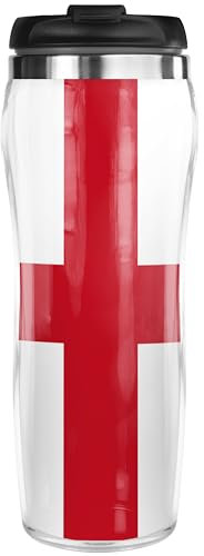 Pixly® England Flag Thermal Travel Mug Coffee Tea Flask, 400ml/14oz Capacity, Great Britain UK Country Flag
