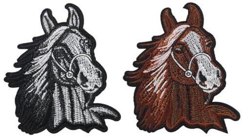 YYlingx 2Pcs Horse Head Shape Equestrian Iron on Patches, Embroidered Applique Badge Costume Patch for Jeans, Jacket, Bag
