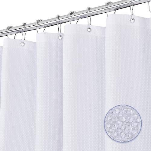FIISAYL Gaufre Rideau Douche Rideaux Baignoire Tissu Polyester Lavable en Machine Rideau Salle de Bain avec 12 Crochets Rideau Salle de Bain Imperméable 183 x 198 cm (Blanc)