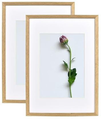 Atryinous Lot de 2 cadres photo, format A3, 29,7 x 42 cm, en bois de chêne avec verre Acrylglas, avec passe-partout, pour photos A4, 21 x 30 cm, à suspendre, verticalement ou horizontalement, pour