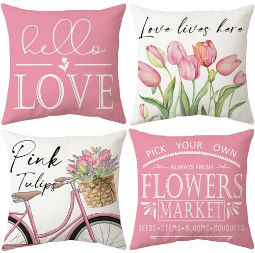 ARNTY Kissenbezug 45x45cm, Kissenhülle Boho Kissenbezüge 4er Set Dekorativ Kissenbezug für Sofa Büro Auto Schlafzimmer Zuhause Dekor (Tulpe-Samt)