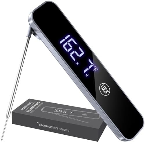Homtronics Fleischthermometer, [1s sofortiges Lesen] Bratenthermomete, Küchenthermometer IPX6 Wasserfest, Grillthermometer Digital, Faltbar Lange Sonde für Fleisch Kochen BBQ Braten, Teig, Babynahrung