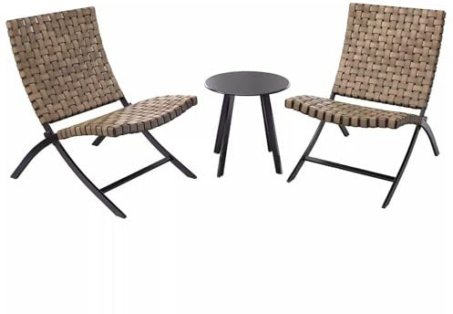 Gartenmöbel Set 3-teiliges Terrassen-Esszimmerstuhl-Tischset, Tragbare Esszimmerstühle Für Den Außenbereich, Klappbare Terrassenstühle Mit Kunstleder-Rattan Für Die Terrasse, Die Veranda, Den Pool Und