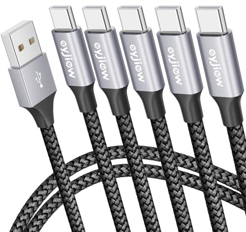 eyjiew USB C Charger Cable [1M, 5-Pack], USB A to USB C Cable Braided USB C Fast Charging Lead for iPhone 15 Plus Pro Max,Galaxy S24 S23 S22 S21 Plus Ultra,Note 10 9 8,for Moto G9 G8 G7 G6,PS5,Tab