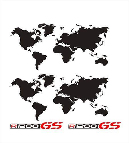 Packung mit 2 Aufklebern Weltkarte, 2 Stück R 1200 GS reflektierend, Polymer-Vinyl, für den Außenbereich, hitze- und kältebeständig, kompatibel mit Motorrad BMW/R 1200 GS.