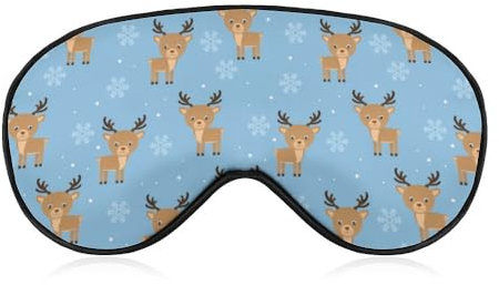 Lustige Rentier Niedliche Hirsch Schneeflocke Schlafmaske mit verstellbarem Riemen, Bequeme Weiche Augenmaske Schlafhilfe, Lichtblockierende Augenmasken