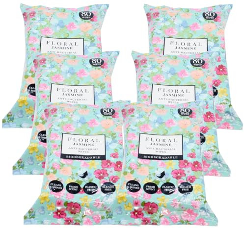 6x Floral Anti-Bacterial Wipes - Jasmine - 80 Wipes Each