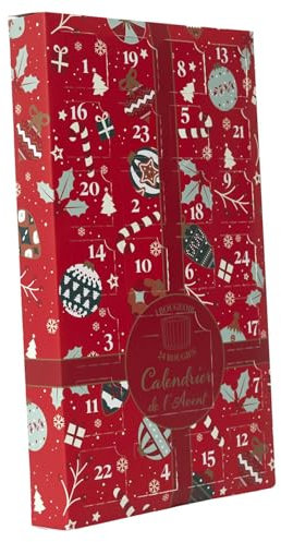 Festlicher Adventskalender mit 24 Duftkerzen – Adventskalender mit Kerzen – Weihnachts-Adventskalenderkerzen – Countdown-Kalender mit Duftkerzen – Rot