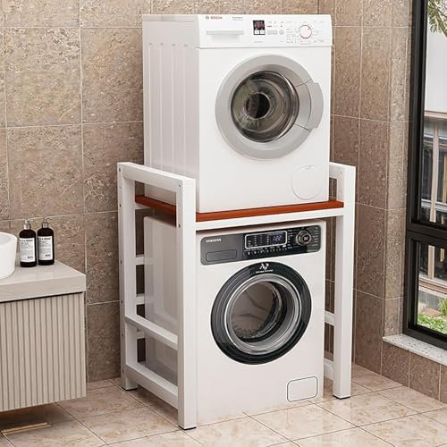 Mobile Per Lavatrice E Asciugatrice, Scaffale Per Incolonnamento Lavatrice E Asciugatrice, Ripiano Della Lavatrice, Adatto Per Bagno, Cucina, Balcone, Lavanderia, Capacità Portante 300kg(White+brown)