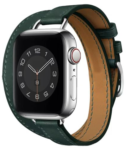 HEYOZURY Compatible with Apple Watch Strap Series 10 Double Tour Leather Women 45 mm 46 mm 44 mm 40 mm 41 mm 49 mm, Leather Strap (Slim Band) Replacement Strap Original for iWatch Series