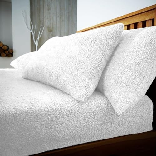 Dolce Vari Teddy Bear Fleece Bedding Pillow Pair Soft Warm & Cosy Luxury Pillow Cover Set (White, Pillowcase Pair)