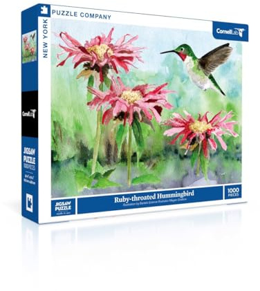 New York Puzzle Company - Cornell Lab Ruby-Throated Hummingbird - 1000 Piece Jigsaw Puzzle for Family Game Nights by Megan Gnekow