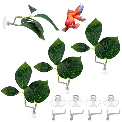 Ouligay 4PCS Fish Tank Plants Aquarium Plants Artificial Betta Fish Tank Decor Hammock Small Betta Tank Accessories Decorations Perfect for Small Betta Tanks, Green