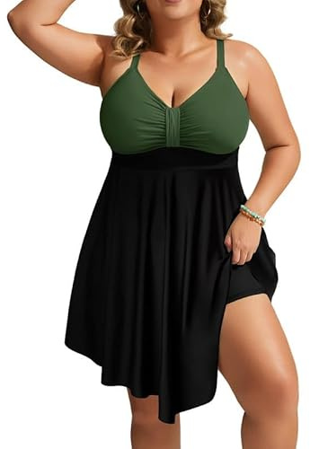 Hanna Nikole Maillot de Bain Une pièce Grande Taille pour Femme avec contrôle du Ventre, Maillot de Bain à Volants, vêtements de Plage Doux avec Short de Bain et bandoulière réglable