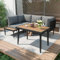 Zepneiy Gartenmöbel, Ecksofa + Esstisch, Rohr aus verzinktem Stahl, Platte aus Holz, Kunststoff, grau