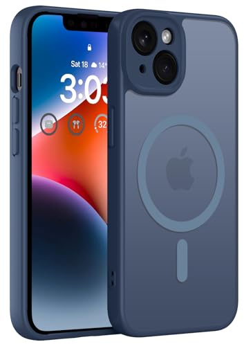 ORDA für iPhone 14 Hülle, Kompatibel mit MagSafe, Dunkel Blau | Vollständiger Kameraschutz, Stoßfest Kratzfest Haltbarkeit, Transluzente Rückseite, Matt Magnetische Handyhülle