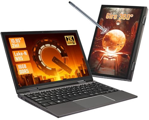 MOREPC Mini Portátil Ultrabook De 10.95 Pulgadas, Pantalla Táctil De 2000 X 1200, Procesador Celeron N95 (hasta 3.4 GHz), 16 GB De RAM DDR5, Convertible, Win11, 2xUSB, BT 5.0 (Gris, 16G+256G SSD)