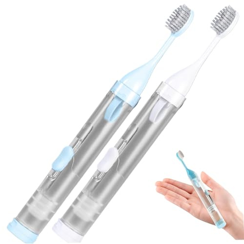 2PCS -Reisezahnbürstenset, 3 -in 1 Zahnbürstenkit mit nachfüllbar Zahnpasta -Rohr und Reisekoffer, tragbares Falten für, Camping, Schule, Geschäftsreise..