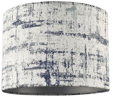Unique Navy Blue and Silver Camouflage Jacquard Fabric Drum Lamp Shade | 18cm x 25cm | Silver Satin Fabric Inner Lining by Happy Homewares