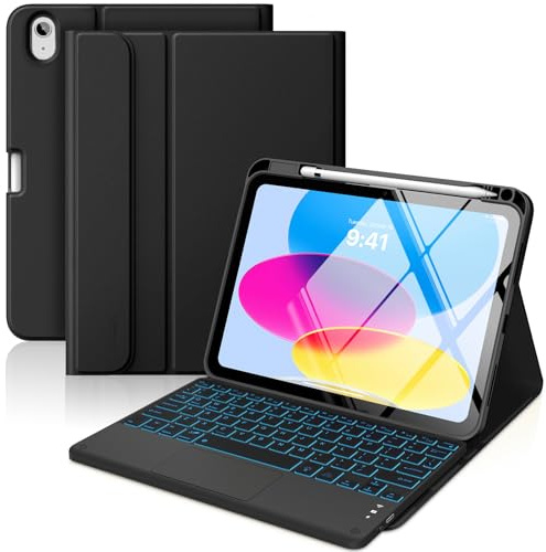 MoKo Touch Keyboard Case for iPad (A16) 11th/10th Gen,Nero | 7 Colors Backlit, Multi-TrackPad, with Pencil Holder, Auto Wake/Sleep, Compatible with iPad 11 inch 2025, iPad 10.9 inch 2020