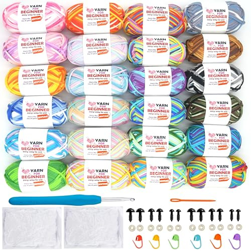 Regenbogen-Häkelgarn für Anfänger, Baumwolle, Häkelgarn für Häkeln, Stricken, Anfänger (24 x 50 g), Regenbogen-Mix, 24 Stück