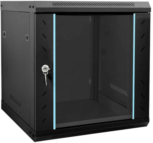 vidaXL Network Cabinet with Storage Black 53 x 60 x 60 cm Steel, Office Storage Solutions, Durable Equipment Cabinet, Wall-Mounted Technology, Industrial Server, Electronics Organizer
