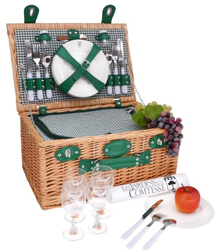 Les Jardins de la Comtesse Picknickkorb Marly, Weide, Grün, 4 kg, 46 x 31 x 23 cm, Service für 4 Personen, Kühlfach