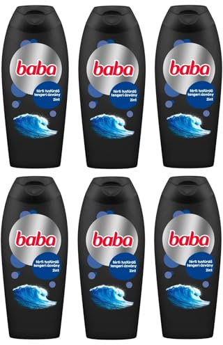 (Pack of 6) BABA Men Shower Gel 2 in 1 Sea Mineral - Body, Face - Original Hungarian 6 x 400 ml - (6ER-PACK) BABA Mann Duschgel 2 in 1 Meeresmineralien Original Ungarisch 6x400 ml