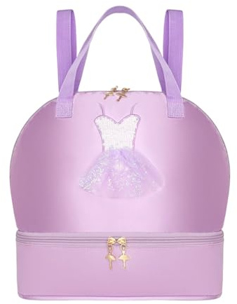 Baoblaze Ballet Backpack Girls Ballet Dance Bag Ballerina Backpack Kids Dance Rucksack Girls School Bags Shoulder Bag for Little Kids Gymnastic,Purple-C,29x17x31cm