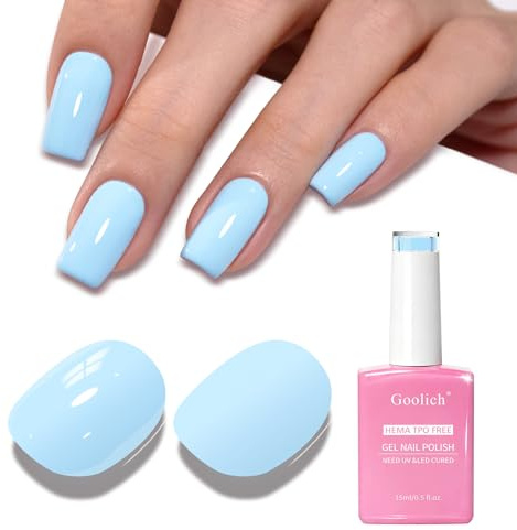 Goolich Hellblau UV Nagellack, 15 Ml HEMA & TPO Frei Baby Blau Gel Nagellack, Soak-Off Für UV/LED-Lampe Nageldesign Maniküre Salon