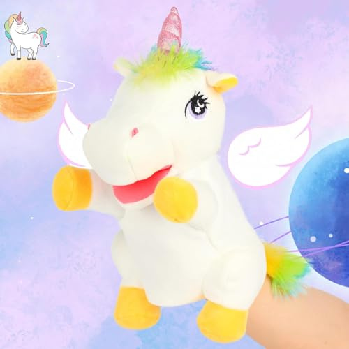 Cuteoy Plüsch-Einhorn Handpuppe Stofftier Spielzeug mit beweglichem Mund Kreatives Rollenspiel Geschichtenerzählen Plüschtiere Geschenke für Kinder Kleinkinder Geburtstag Weihnachten