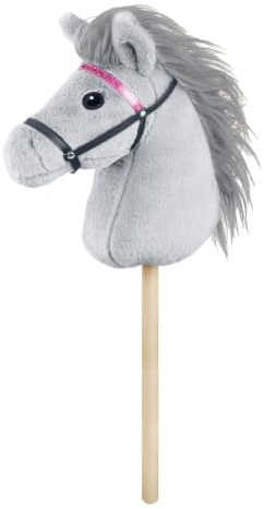 Lena Steckenpferd Hobby Horsing grau - Stockpferd 70 cm, ab 3 Jahren | Mit weicher, zweifarbiger Mähne, Trense mit funkelnden Dekosteinen und verspieltem Anhänger, für drinnen und draußen