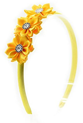 PrettyBoutique Triple Satin Flowers Girls Alice Headband Hair Band (Yellow)