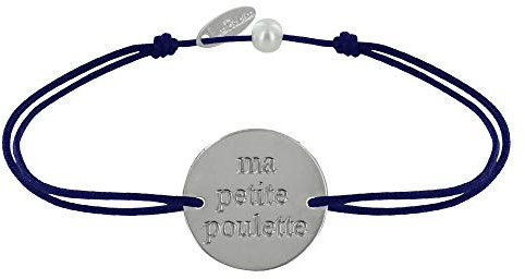 LES POULETTES BIJOUX - Bracelet Lien Médaille Plaqué Argent Ronde Ma Petite Poulette - Bleu Navy