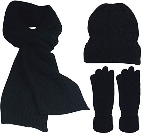 FEOYA Damen Schal Mütze Handschuh Set Warme Winter Set Gestrickt Beanie Kappe Lange Strickschal