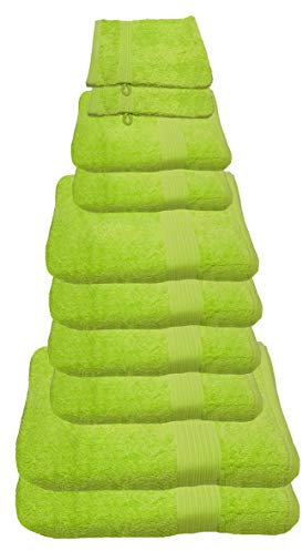 Julie Julsen 10 TLG Handtuchset 2 Badetücher 4 Handtücher 2 Gästetücher 2 Waschhandschuhe Reine Baumwolle über 30 Farben Limette