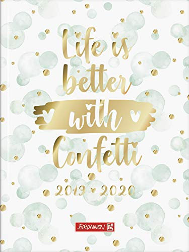 Baier & Schneider Brunnen 1072912090 „Confetti“, Schülerkalender/Tageskalender 2019/2020, 1 Seite = 1 Tag, SA. + So. auf einer Seite, Blattgröße 12 x 16 cm, A6, Hardcover-Einband