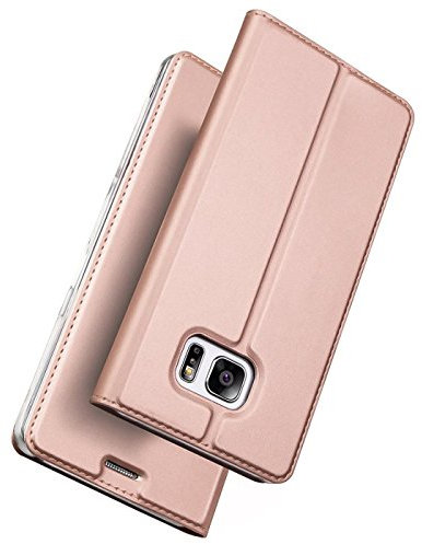 Verco Handyhülle für Galaxy S7, Premium Handy Flip Cover für Samsung Galaxy S7 Hülle [integr. Magnet] Book Case PU Leder Tasche, Rosegold