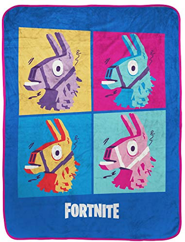 Fortnite Blaue Lama-Reisedecke – Maße: 101,6 x 127 cm, Bettwäsche mit Warhol-Design – lichtbeständiges, superweiches Plüsch-Fleece (offizielles Produkt)