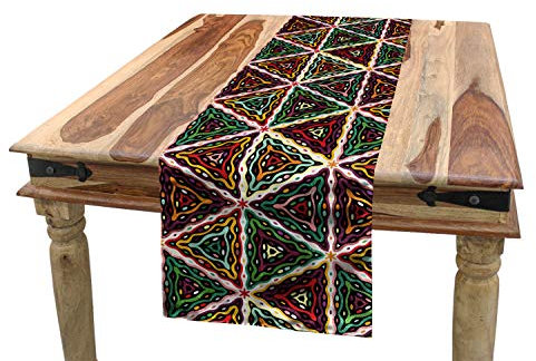 ABAKUHAUS afrikanisch Tischläufer, Geometrisches Grunge-Mosaik, Esszimmer Küche Rechteckiger Dekorativer Tischläufer, 40 x 225 cm, Orange Rot Grün