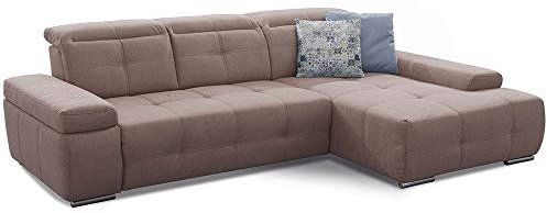 Cavadore Schlafsofa Mistrel mit XL-Longchair, Ecksofa mit leichter Fleckentfernung dank Soft Clean, geeignet für Haushalte mit Kindern, Haustieren, 273 x 77 x 173, hellbraun