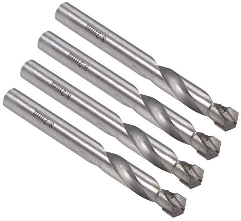sourcing map Cimenté Carbure Hélicoïdal Forets 8.2mm Métal Foret Coupeur pour Inox Acier Cuivre Aluminium Zinc Alliage Fer 4 Pcs
