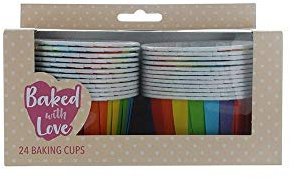 Baked With Love Rainbow Striped Baking Cups, Ultra Strong Giant Greaseproof Cupcake and Muffin Cases, Multicoloured - 60mm, Pack of 24