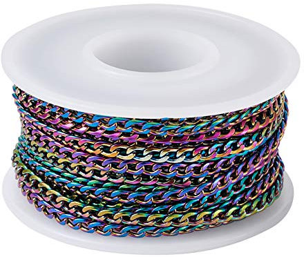 Craftdady 4,5 m lange Edelstahl-Panzerkette mit Spule, mehrfarbig, ungeschweißt, gedrehtes Kreuzkabel, kubanische Halskette, galvanisierter Effekt, für Schmuckherstellung, Halsketten, Armbänder, 4,5 x