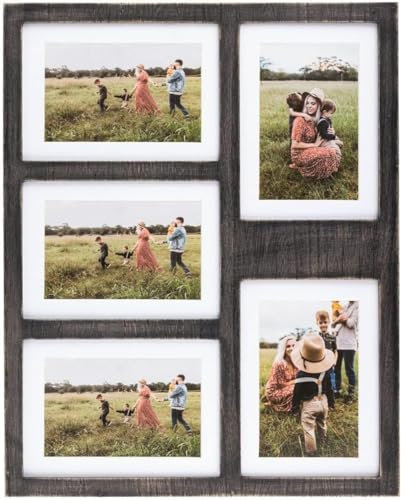 Great Lakes Memories GLM Collagen-Bilderrahmen für die Wand, für 5 Fotos, rustikaler Fotocollage mit Glas und Matte, 12.7x17.8 cm Bilderrahmen, Bauernhaus-Bilderrahmen, Wanddekoration (Schwarz)