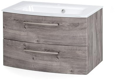 Waschtisch Stivan 80 cm mit Waschbecken weiß – Eiche grau