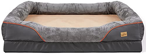 Hundebett aus Memory-Schaum: Orthopädisches, wasserdichtes Haustier-Sofa, waschbar, Nackenrolle, Welpenmatte mit Kissen und abnehmbarem Bezug für extra große Hunde, Größe XXXL, 135 x 100 cm