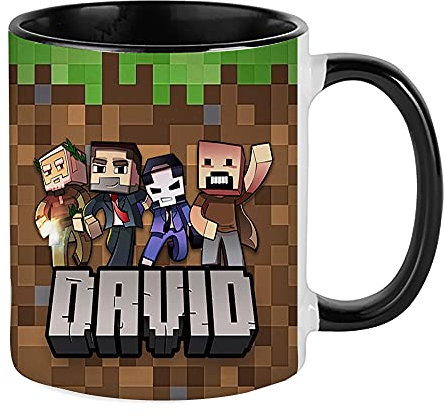 Mlne Craft Video Game Cool Pixel Art Personalised Any Name Funny Gamer, Gaming Enthusiast Birthday Gift for Kids, Boys, Girls, Back to School, Novelty Mug, Unique Ceramic Inside Coloured Mug. (Black)